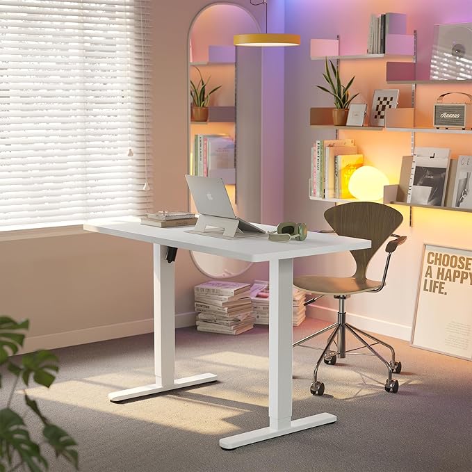 HUANUO 55 x 28 inch Electric Standing Desk Adjustable Height, 4 Memory Height Settings, Sit Stand Up Desk for Home Office & Computer Workstation, White
