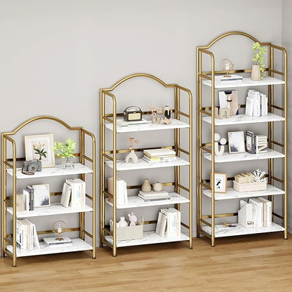 No-Assembly Gold Folding Bookshelf Storage Shelves 5 Tiers Vintage Multifunctional Plant Flower Stand Storage Rack Shelves Bookcase for Home Office