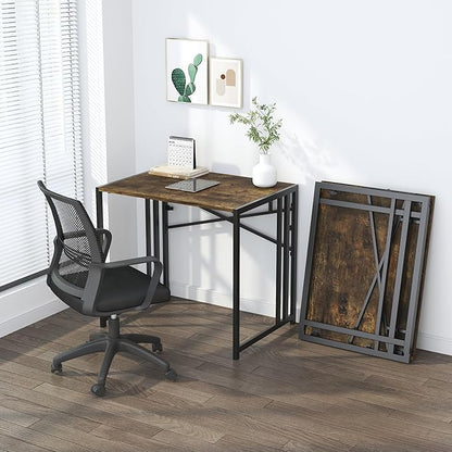 32 inch Small Folding Computer Desk, Writing Gaming Computer Desk for Small Spaces, No Assembly Required Home Office Desk, Rustic Brown
