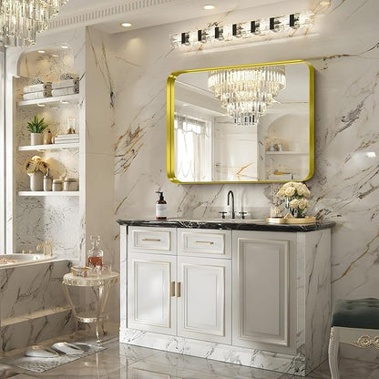 FORBATH 30x36 Inch Bathroom Mirror, Brushed Gold Deep Frame Wall Mirror with Rounded Corners, Anti-Rust Tempered Glass for Modern Farmhouse Vanity (Horizontal/Vertical Hanging)
