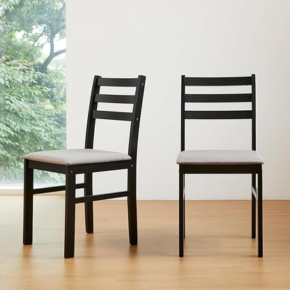 Livinia Seattle Modern Farmhouse Kitchen Dining Room Chair Set of 2, Solid Wood Fabric Upholstered Cushion Seat Wood Ladder Back Chairs (Black)