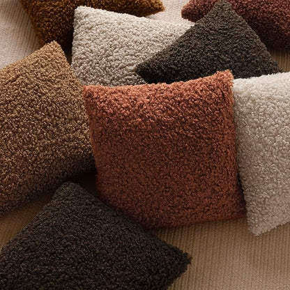 Foindtower 2 Pieces 18x18 Inch Dark Brown, Faux Fur Throw Pillow Cover Accent Sherpa Furry Pillow Covers Fuzzy Soft Pillowcases Cozy Sheepskin Decorative Fleece Cushion Case for Bed Couch Living Room