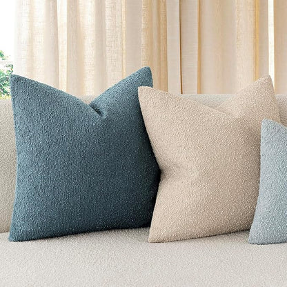 Foindtower Pack of 2 Textured Boucle Throw Pillow Covers Accent Solid Decorative Pillow Cases Cozy Woven Couch Cushion Case for Sofa Bedroom Living Room Home Decor 20x20 Inch Misty Blue