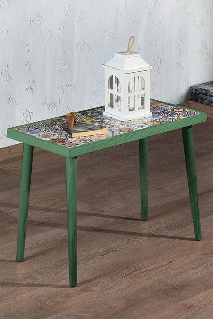Comfyt Coffee Table, Side Table, End Table, Nightstand Nesting Table Plant Stand Bedside Table Accent Table Home Essentials Wood Tiled Top Rustic Table Ceramic Tiles Mexican Tile Table