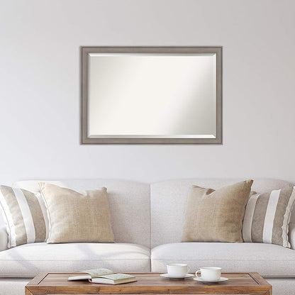 Amanti Art Grey Wall Mirror 28x40 Greywash Rectangle Bathroom Mirror for Wall Decor Living Room, Large Country Rustic Wood Frame, Hangs Horizonally and Vertically, Bathroom Decor, Beveled Edge