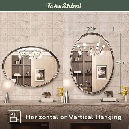 TokeShimi Oval Black Mirrors for Bathroom 22x30 Inch with Non-Rusting Aluminum Alloy Brushed Black Matte Framed for Wall Vanity Farmhouse Modern Minimalist Home Decor,Vertical or Horizontal