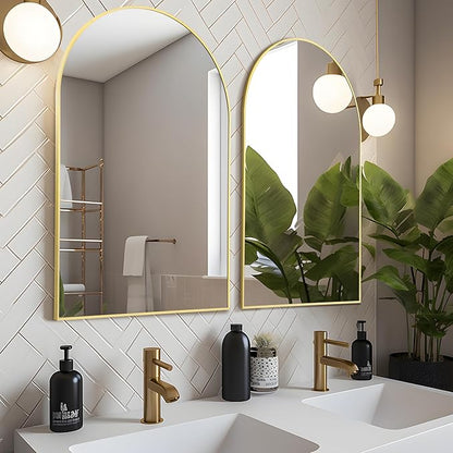 Arched Wall Mirror 24"X36", Gold Bathroom Vanity Mirrors for Over Sink, Modern Farmhouse Mirror Wall Mounted, Curved Arch Design for Bedroom, Living Room & Home Decor