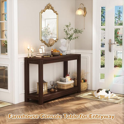 Small Farmhouse Wood Entryway Table Narrow Console Table with Storage Behind Couch Sofa Table with Shelves Entry Way Tables with Open Storage, Easy Assembly, 32" Black Walnut