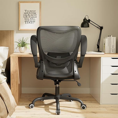 Office Chair, Ergonomic Desk Chair with Adjustable Lumbar Support and Flip up Armrest, Breathable Mesh Computer Chair for Home Office, Black