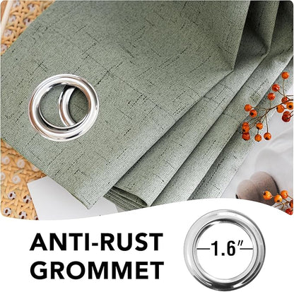 H.VERSAILTEX Linen Blackout Curtains Durable Thick Textured Linen Look 100% Blackout Patio Door Curtain Anti Rust Grommet Extra Wide Sliding Door Curtain Panel, W100 x L84 inch, Green Bay