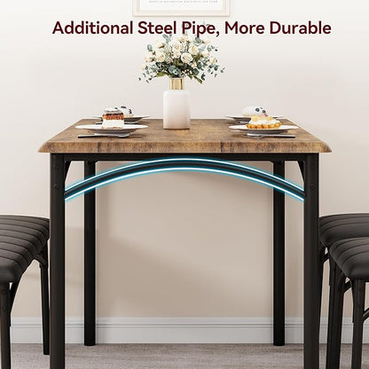 Dining Table Set for 4, Small Dining Table Set with Upholstered Bench and 2 Chairs, Kitchen Table and Chairs for 4, for Small Space, Apartment, Dinner, Rustic Brown