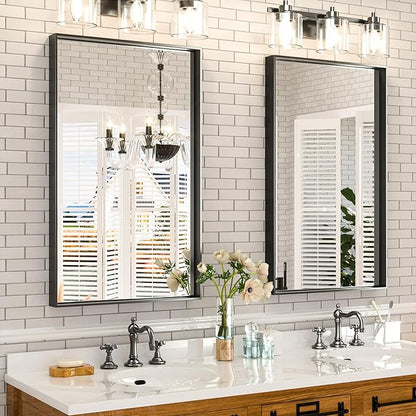 Keonjinn Black Bathroom Mirror 40 x 24 Inch, Metal Frame Black Mirror for Over Sink, Brushed Black, Modern Farmhouse, Square Corner Rectangular Mirrors for Wall(Horizontal/Vertical)