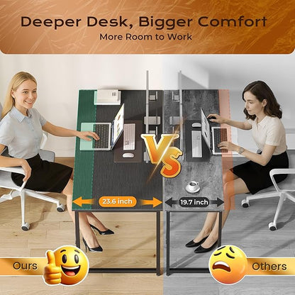 PRAISUN 40 X 24 Inch Computer Desk with Deeper Desktop, Gaming Office Writing Work Desk for Home Office, Study, Bedroom, Work from Home Desk, Metal Frame, Black