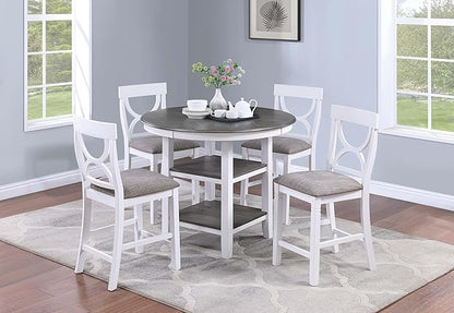 Poundex 5 Piece Counter Height Dining Set in White and Gray