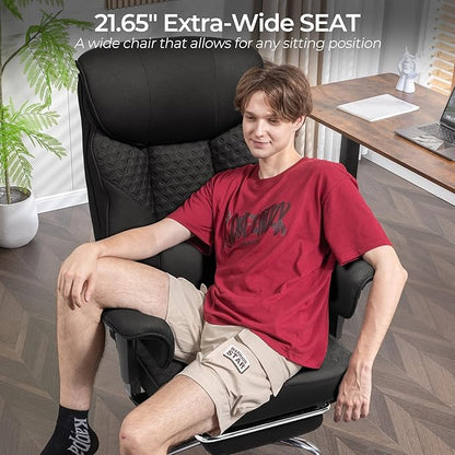GTRACING Big and Tall Office Chair 400LBS Wide Ergonomic Fabric Deluxe Embossing Designed Gaming Chair with Foot Rest,150°Reclining Adjustable Armrests Pocket Spring Back Support and Pillow