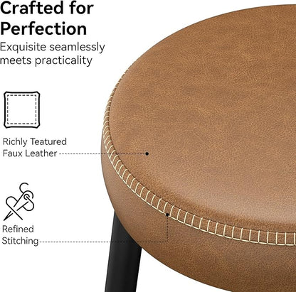 Counter Height Bar Stools, 26" H Backless Bar Stools Set of 4, Upholstered Faux Leather Kitchen Counter Stools, Mid Century Modern, Kitchen Island Home Bar, Pub, Caramel Brown