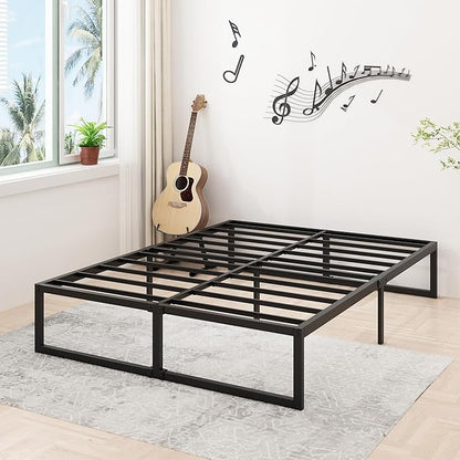 14 Inch Full Size Bed Frame No Box Spring Needed, Heavy Duty Metal Platform Beds with Sturdy Steal Slats for Mattress Foundation, Easy Assembly, Noise Free, Black