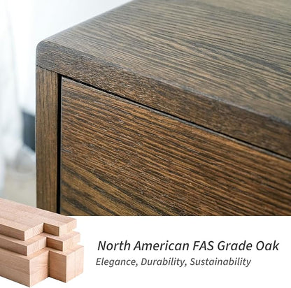 Night Stand, Mid Century Modern Nightstand w/2 Drawers, Boho Small Bedside Table, Oak Solid Wood, 17.72 W x 15.75 D x 19.69 H Inches (Walnut, Double Drawer)
