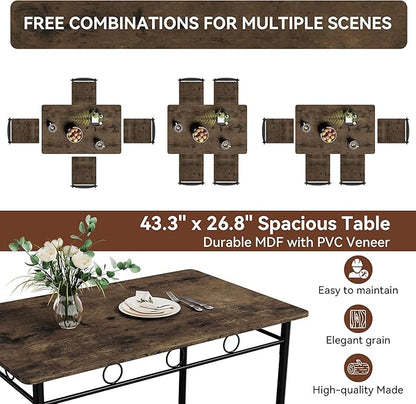 Vipbear Kitchen Dining Table Set for 4, 5-Piece Kitchen Table Set,Dining Room Table Sets,Rectangular Kitchen Table Set with 4 Chairs for Small Space, Dinette,Apartment, Rustic Brown