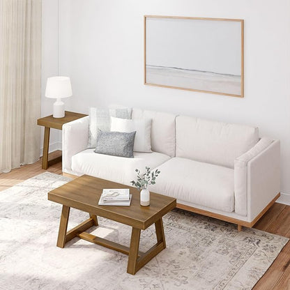 Plank+Beam Classic Rectangular Coffee Table, 40 Inch Farmhouse Coffee Table, Mini Center Tables for Small Spaces, Small Living Space Tea Table, Pecan Wirebrush
