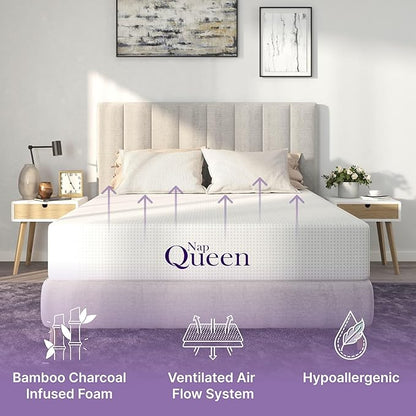 NapQueen Twin-XL Mattress, 12 Inch Charcoal Memory Foam, CertiPUR-US Certified, Bed in a Box