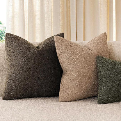 Foindtower Pack of 2 Textured Boucle Throw Pillow Covers Accent Solid Decorative Pillow Cases Cozy Woven Couch Cushion Case for Sofa Bedroom Living Room Home Decor 20x20 Inch Chocolate