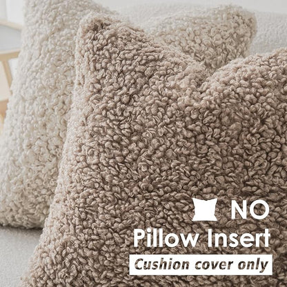 Foindtower 2 Pieces 22x22 Inch Khaki, Faux Fur Throw Pillow Cover Accent Sherpa Pillow Fuzzy Soft Pillowcases Sheepskin Decorative Fleece Cushion Case for Bed Couch Living Room
