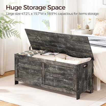 Storage Chest, 47.2” Large Toy Chest, Entryway Storage Trunk, Storage Bench with Safety Hinge, Entrance Bench for Living Room, Entrance, Bedroom, Vintage Gray SCRP48901