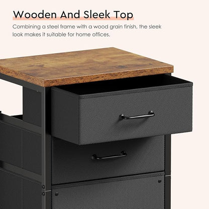 3 Drawer Mobile File Cabinet with Wheels Fabric Vertical Filing Cabinet fits A4 or Letter Size for Home Office,Rustic Brown