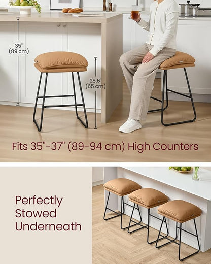 VASAGLE Bar Stools Set of 4, Counter Height Bar Stools, Leather Counter Stools Barstools with Soft Cushion and Metal Sled Legs, 25.6 Inches Bar Height Bar Chairs for Kitchen Island, Caramel Brown