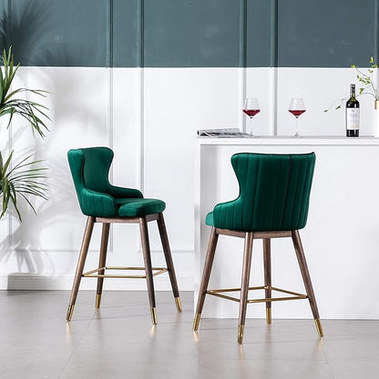 Roundhill Furniture Leland Fabric Upholstered Counter Height Wingback Stools, Set of 2, Green