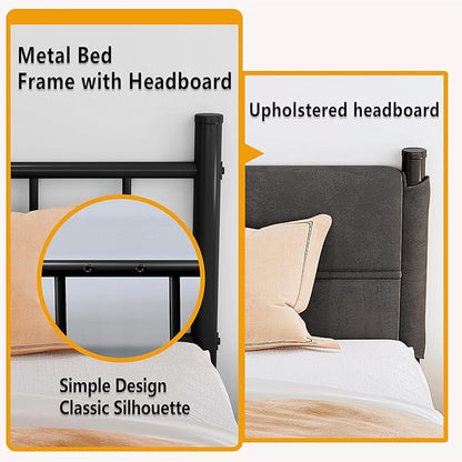 Metal Bed Frame,14Inch Queen Size Bed Frame with Storage Space,Heavy Duty Sturdy Mattress Foundation,Easy Assembly,No Box Spring Needed,Queen Grey