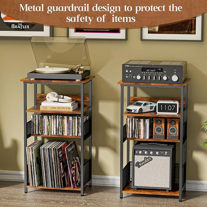 Record Player Stand with Storage Up to 100 Albums and 40 CDs, 4 Tier Vinyl Record Storage for Living Room, Turntable Stand with Record Holder & Display Shelf