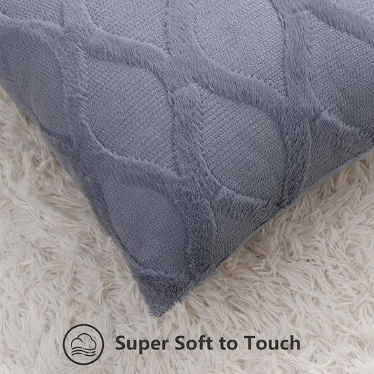 decorUhome Throw Pillow Covers 22x22 Inch Set of 2, Soft Plush Faux Fur Wool Blue Grey Couch Pillow Covers, Decorative Neutral Pillow Cases for Bed Sofa Living Room Home Decor