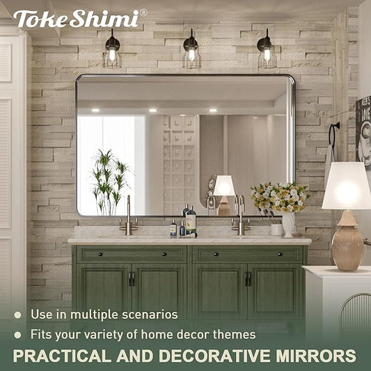 TokeShimi 48 x 36 Inch Black Bathroom Vanity Mirror with Non-Rusting Aluminum Alloy Brushed Matte Metal Frame for Modern,Minimalist,Farmhouse Home Decor (Horizontal/Vertical)