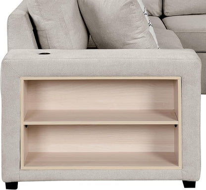 109" U-shaped Sectional Pull-out Sofa Bed with Storage Chaise,2-in-1 Convertible Couch W/ 4 Back Pillow & 2 USB Ports,Luxurious Sleeper Furniture Set for Living Room Large Space,Beige Chenille