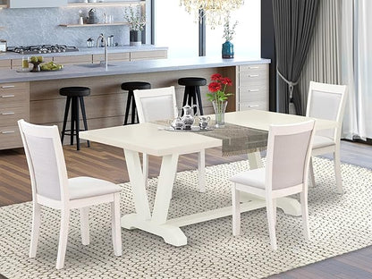 East West Furniture V027MZ001-5 5 Piece Dining Room Furniture Set Includes a Rectangle Dining Table with V-Legs and 4 Cream Linen Fabric Parsons Chairs, 40x72 Inch, Multi-Color