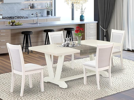 East West Furniture V027MZ001-5 5 Piece Dining Room Furniture Set Includes a Rectangle Dining Table with V-Legs and 4 Cream Linen Fabric Parsons Chairs, 40x72 Inch, Multi-Color