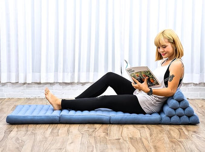Leewadee - Comfortable Japanese Floor Mattress - Thai Floor Bed with Triangle Cushion - Futon Mattress - Thai Massage Mat, 67 x 21 inches, Anthracite, Kapok Filling