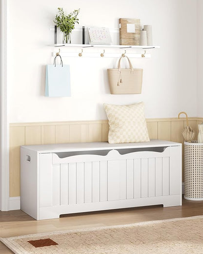 47.2" Storage Chest, Extra Large Storage Bench Trunk with 2 Safety Hinges, Wooden Box, Lift-Top Chest Organizer, Shoe Bench for Entryway, Bedroom, Living Room, White SB28603X
