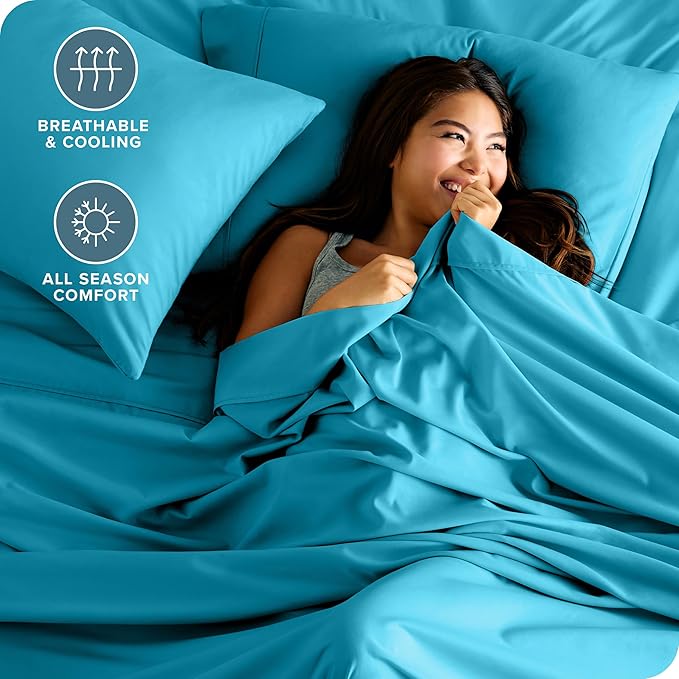 Bare Home King Sheet Set - Luxury 1800 Ultra-Soft Microfiber King Bed Sheets - Double Brushed - Deep Pockets - Easy Fit - 4 Piece Set - Bedding Sheets & Pillowcases (King, Aqua)
