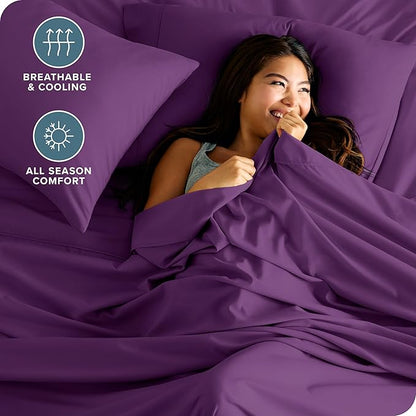 Bare Home Full Sheet Set - Luxury 1800 Ultra-Soft Microfiber Full Bed Sheets - Double Brushed - Deep Pockets - Easy Fit - 4 Piece Set - Bedding Sheets & Pillowcases (Full, Plum)