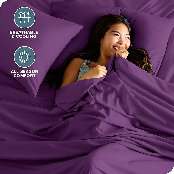 Bare Home Full XL Sheet Set - Luxury 1800 Ultra-Soft Microfiber Full Extra Long Bed Sheets - Double Brushed - Deep Pockets - Easy Fit - 4 Piece Set - Bedding Sheets & Pillowcases (Full XL, Plum)