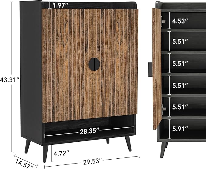 Tribesigns Shoe Cabinet with Doors, 7-Tier Shoe Storage Cabinet with Adjustable Shelves, Wooden Shoes Rack Shoe Storage Organizer for Entryway, Hallway, Closet, Living Room, Rustic Brown