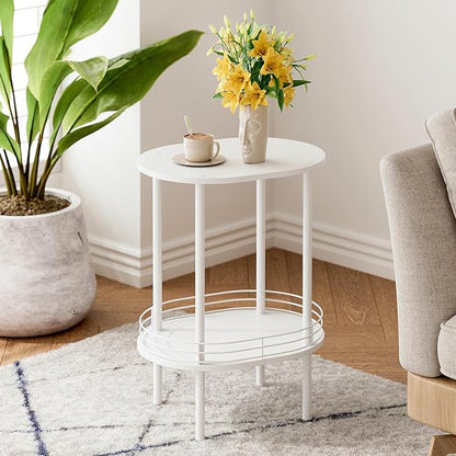 Small Round Side Table,Bedside Table with Storage,Morden Round Nightstand,Samll Side Table for Living Room,Bathroom,Bedroom, Nursery, Laundry, White