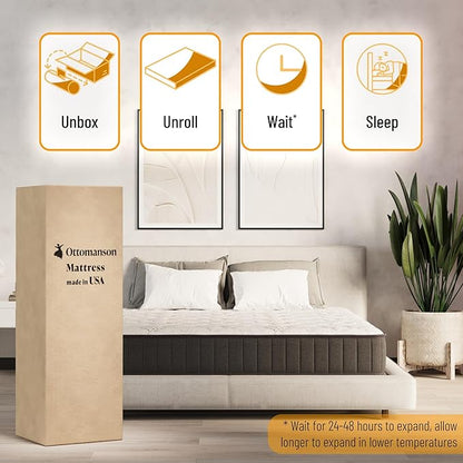 Ottomanson Full 9" Hybrid Mattress - Medium-Firm Support - Made in USA - Individually Pocketed Coils & CertiPUR-US Foam - Fiberglass-Free - Bed in a Box