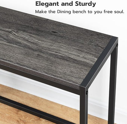 HOOBRO Dining Bench, 47.2 Inch Industrial Style Kitchen Table Bench, Steel Frame, Easy to Assemble, for Kitchen, Dining Room, Charcoal Gray and Black BC12CD01