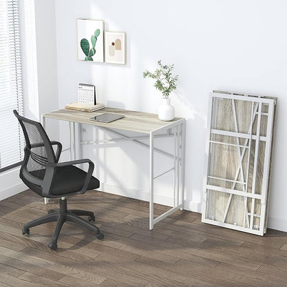 Folding Desk 40 inch Writing Gaming Computer Camping Table, No Assembly Required Home Office Desk, Beige