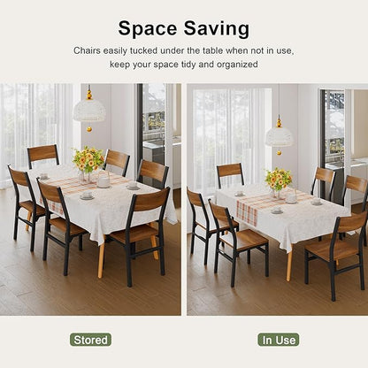 Feonase Dining Chairs Set of 6, Modern Kitchen Chairs with Ergonomic Backrest, MDF Board and Metal Legs, Dinner Chairs for Dining Room, Kitchen and Living Room, Walnut
