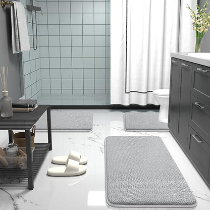 OLANLY Thick Memory Foam Bath Mat Rug 34x21, Extra Soft Absorbent Bathroom Rug, Quick Dry Bath Mats, Non-Slip, Machine Washable Carpet for Bathroom, Tub and Shower, Home Decor Accessories, Light Grey